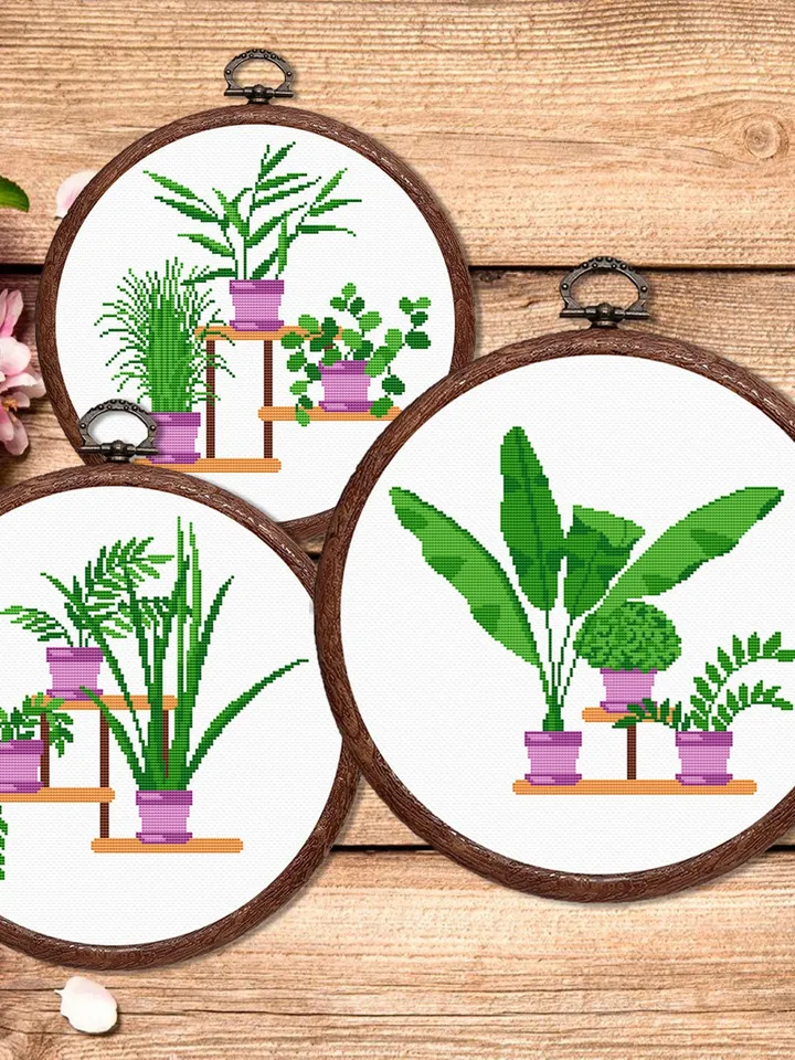 Set of 3 Potted Flowers Cross Stitch Pattern, Flower Cross Stitch, Embroidery Potted Flowers, Flowers xStitch Potted Flowers xStitch #flw019