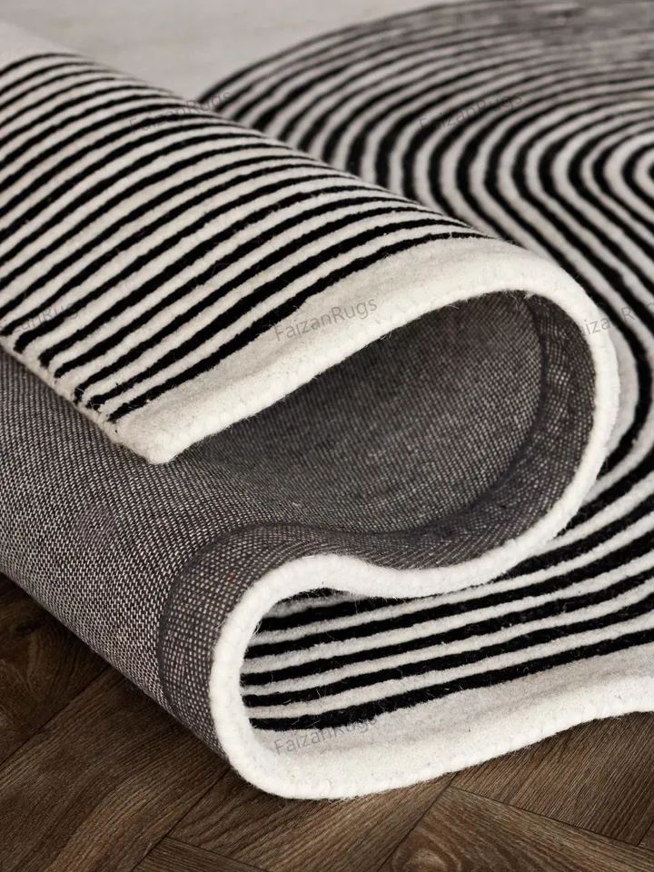 Buy Abstract Lines Wool Rug Black and Cream Hand Tufted 100% Wool For Living Room, Bed Room, Kids Room In Any Size 9x12,8x10,6x9,5x8.