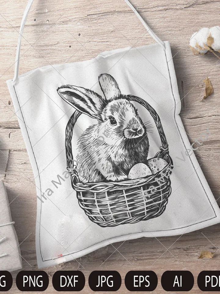 Easter bunny in a basket with eggs, svg file, easter print, Easter Bunny SVG, Happy Easter svg, Spring svg, Rabbit SVG Cut file, Flower Bunny svg, Animal Face ,Bunny in basket