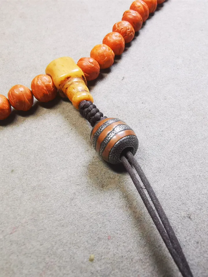 Gandhanra Handmade Tibetan Mala Spacer Beads,Cold Iron Stripe Dzi Marker Beads for Prayer Beads Necklace Accessories,0.43" × 0.5"