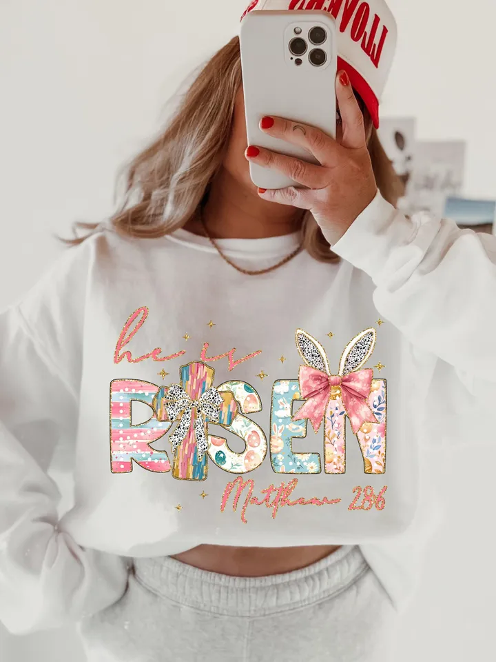 He is Risen PNG, Christian Easter Png, Matthew 28:6, Easter Jesus png, Easter Bible Verse Png, Retro Easter Brushstroke, Glitter Easter
