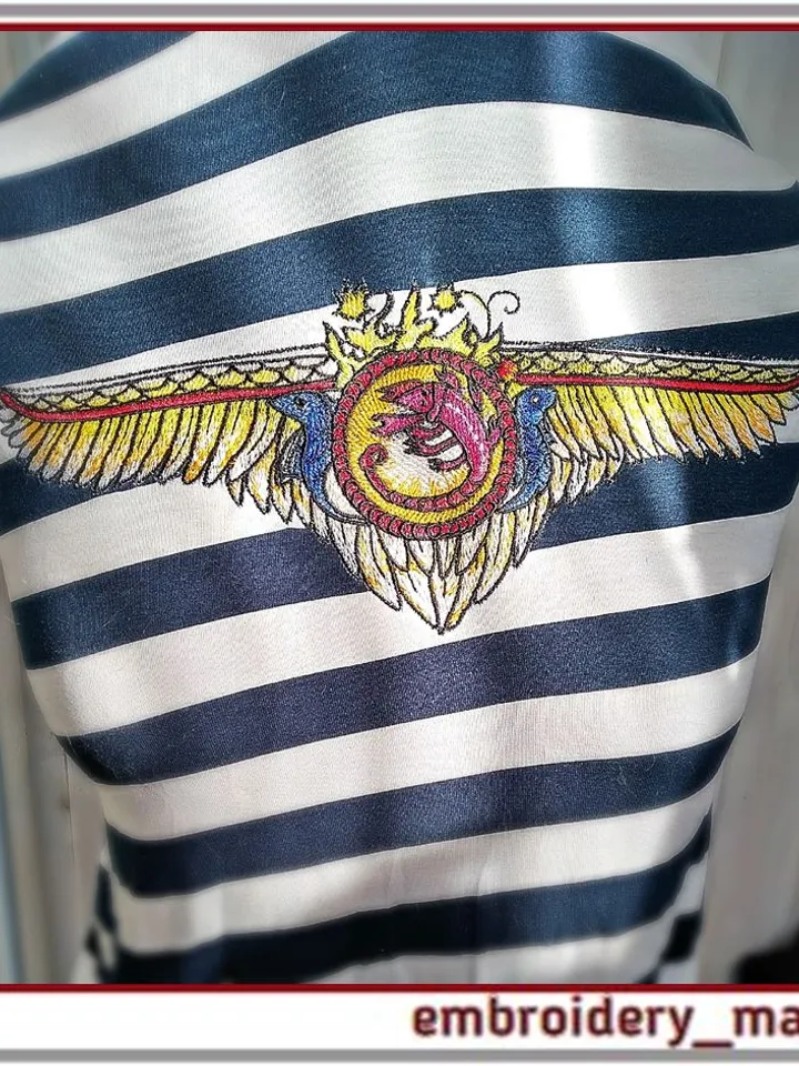 Embroidery design wings, sun, marine life and sea animals