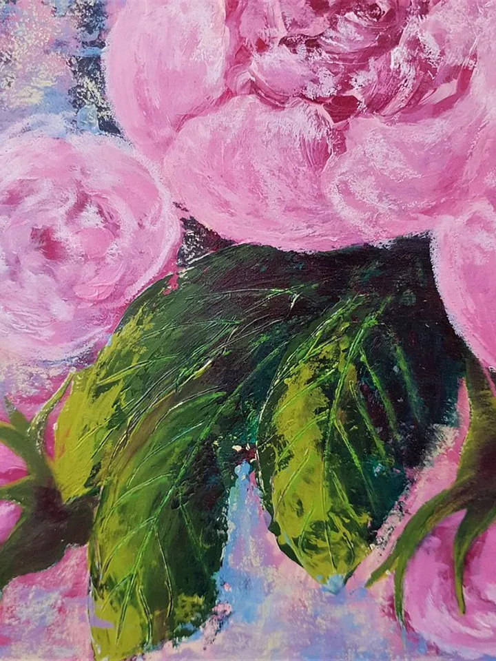 Pink Peony Painting Flower Original Art Floral Bouquet Wall Art Acrylic Painting