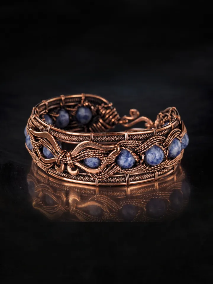 Copper wire wrapped sodalite bracelet 7th Anniversary gift