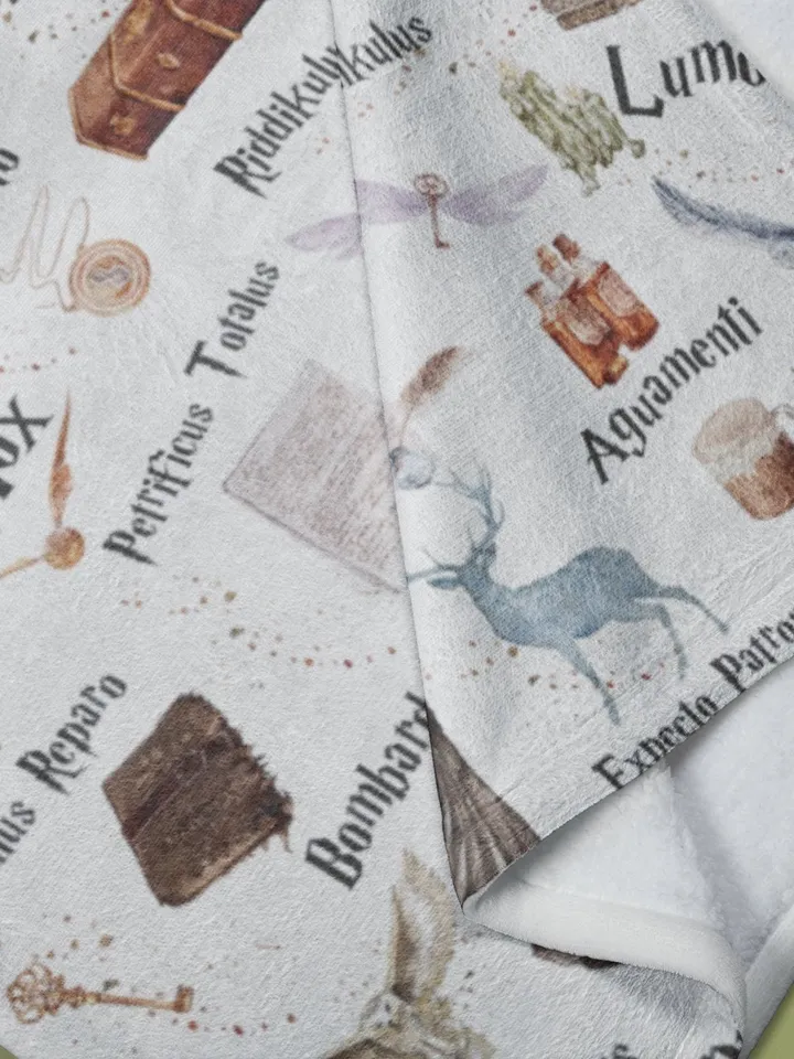 Wizarding World Baby Blanket; Magic School Baby Minky Blanket Owl Key Magic World Custom Wizard Blanket Gift for Baby Minky Blanket WBB12