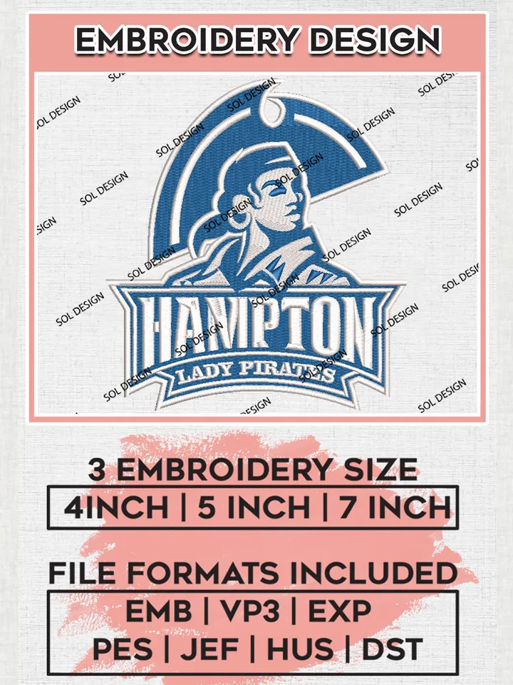 NCAA Hampton Pirates College Football Team Logo Embroidery Design Files, NCAA Hampton Pirates Machine Embroidery, NCAA Teams, Game Day, 3 sizes, NCAA Machine embroidery designs, Digital Download