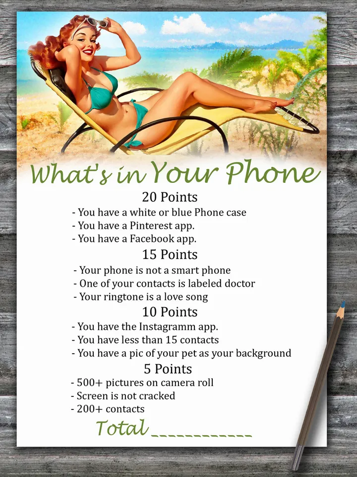 Pin up What's in Your Phone Birthday Party Game,Adult Birthday party game printable-fun games for her-Instant download