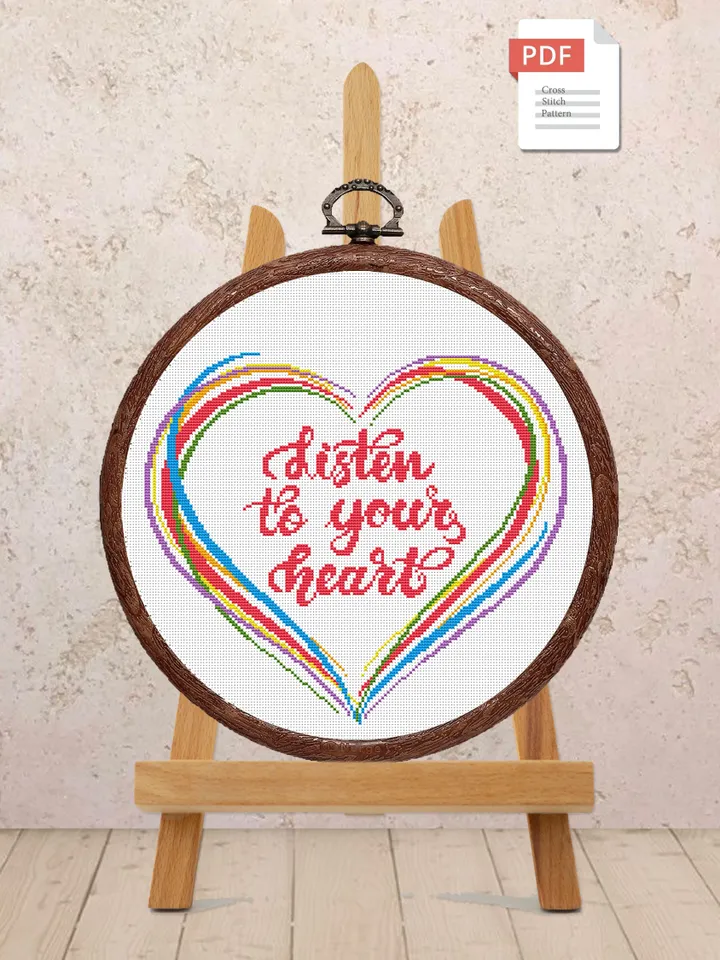 Listen To Your Heart Cross Stitch Pattern, Love Cross Stitch Pattern, Embroidery Heart, Love xStitch, Home Pattern, Love Pattern #vl006