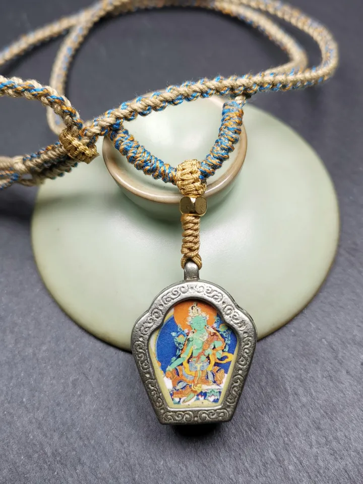 Gandhanra Handmade Tibetan Buddhist Gau Box Amulet,Green Tara Ghau Shrine, Mini Altar Pendant