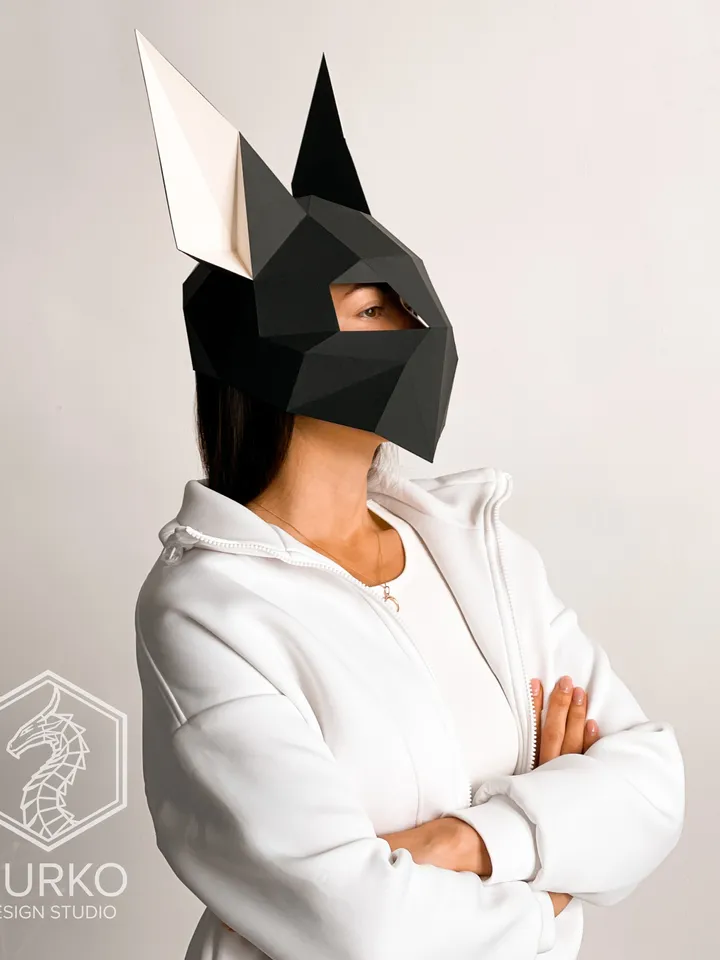 Futuristic Rabbit Mask Papercraft, Digital Template, PDF Download, Gurko, 3D Low Poly Animal Mask, DIY Origami, Pepakura, Paper Mask