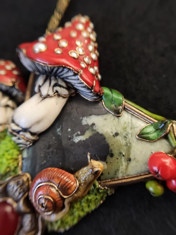 Amanita necklace, Mashrooms Necklace, Polymer clay necklace,Nature Necklace