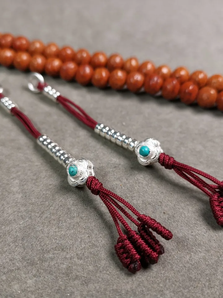 Gandhanra Handmade Tibetan Sterling Silver Mala Counters,inlaid Turquoise,Prayer Bead Counters,Mini Size 4mm,fit for 6-12mm Mala