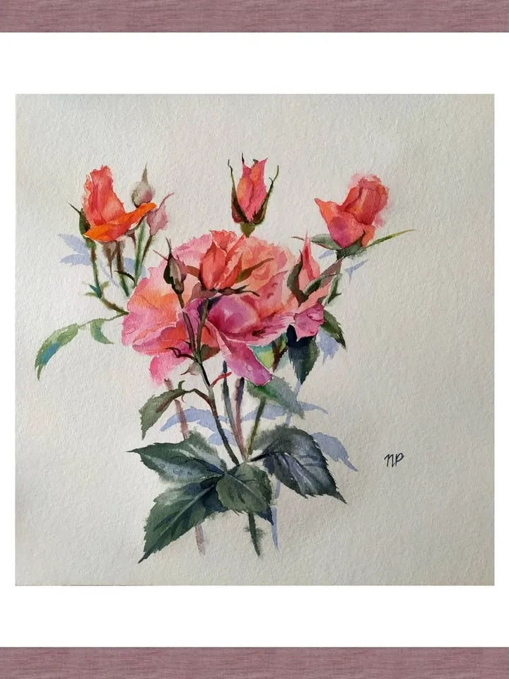 Rose Painting Floral original art 12 by 12 Red Flower watercolor square wall art Rose aquarelle by Natalia Plotnikova