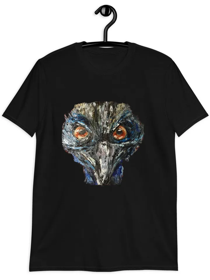 Cassowary bird short-Sleeve Unisex T-Shirt made with my original mix media painting,unique wearable gift for animal lovers.