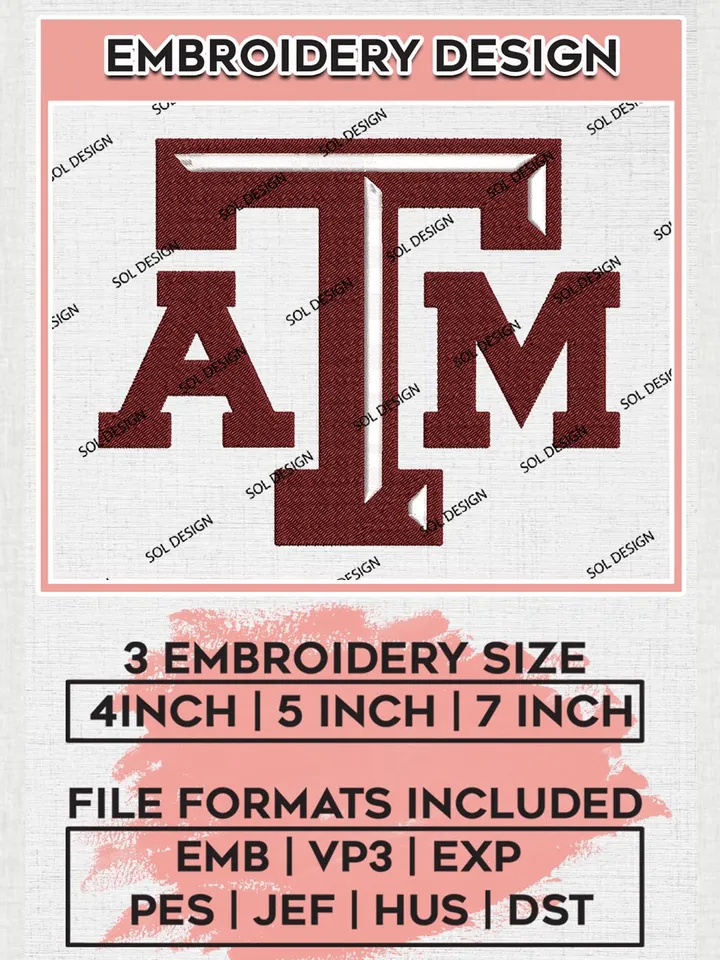 Texas A&M Aggies Logo Machine Embroidery Design, NCAA Texas A&M Aggies Embroidery Design Design files, NCAA Embroidery Designs, NCAA Machine Embroidery Designs, Digital Download