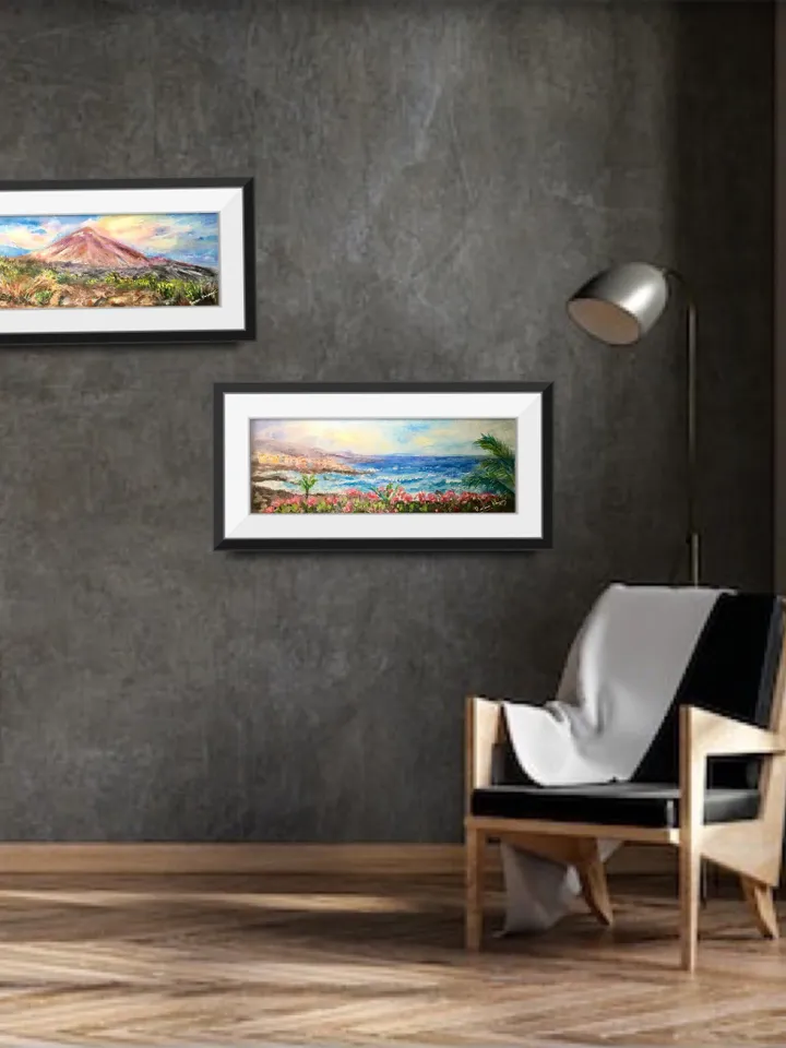 Tenerife,Canarias original watercolor panoramic painting,Teide mountain,Puerto de la Cruz beach,holiday islands memory,unique handmade gift.