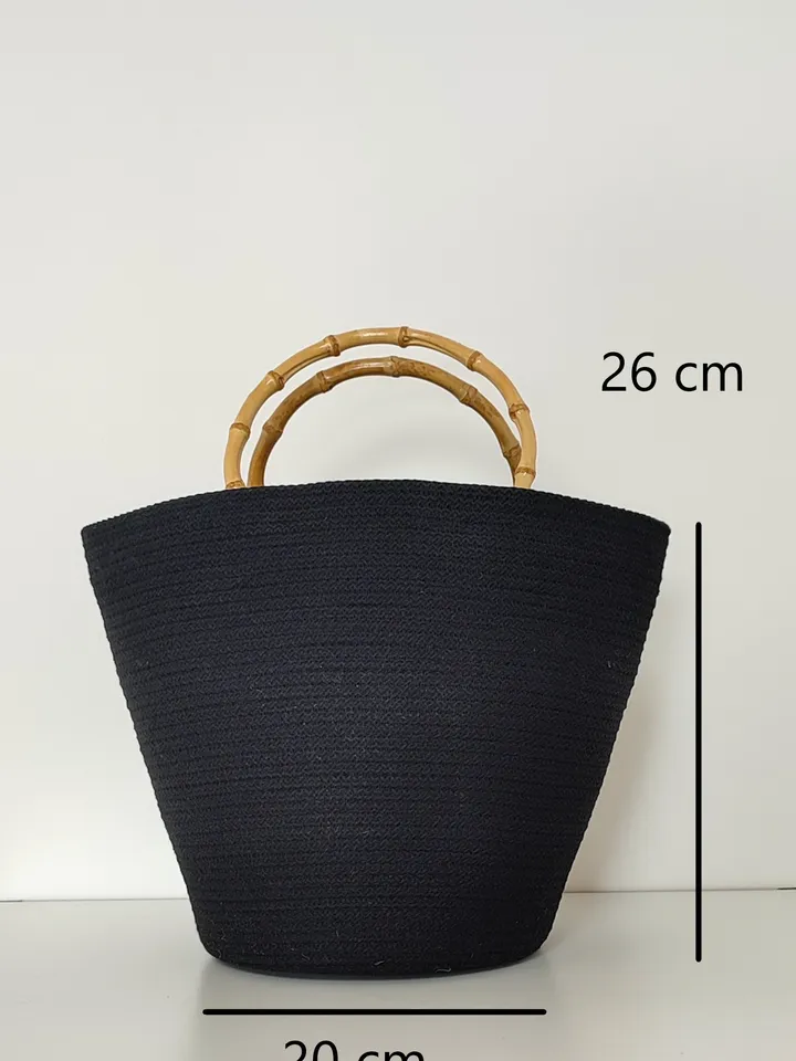 Small black bag with bamboo handles