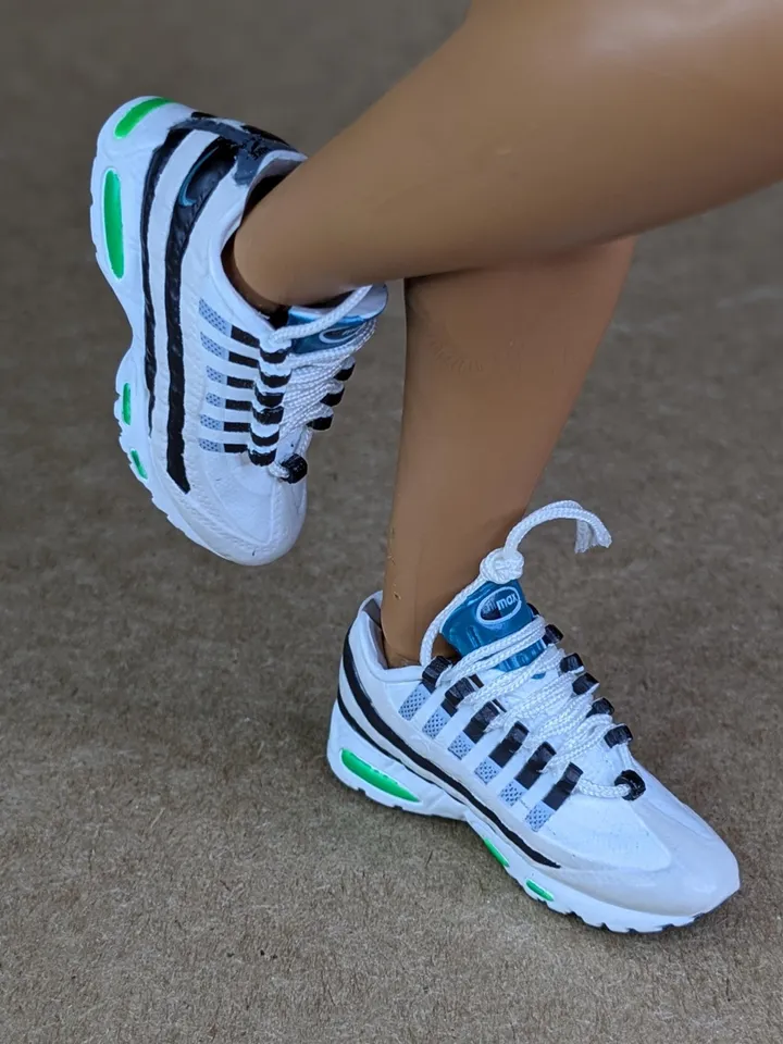 Premium white & blue sneakers for 12 inch male dolls