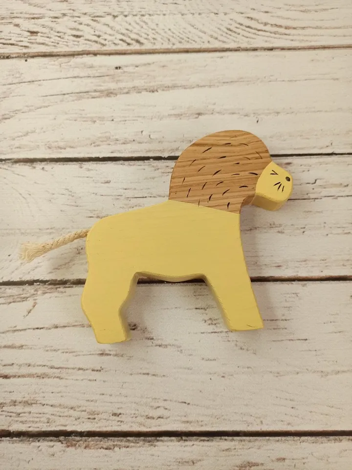 Wooden safari animals,figures lion and lion cu , Montessori baby toys, first toy