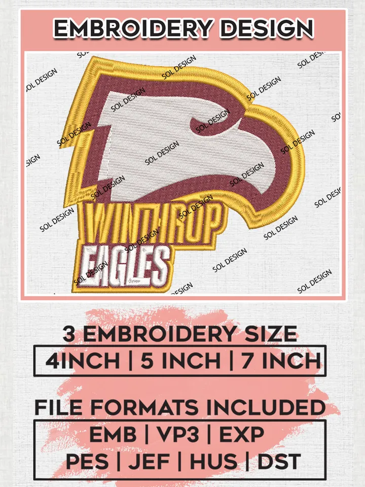 NCAA Winthrop Eagles Team Mascot Logo Embroidery Design Files, NCAA Winthrop Eagles Machine Embroidery, NCAA Teams, 3 sizes, NCAA Machine embroidery designs, Digital Download