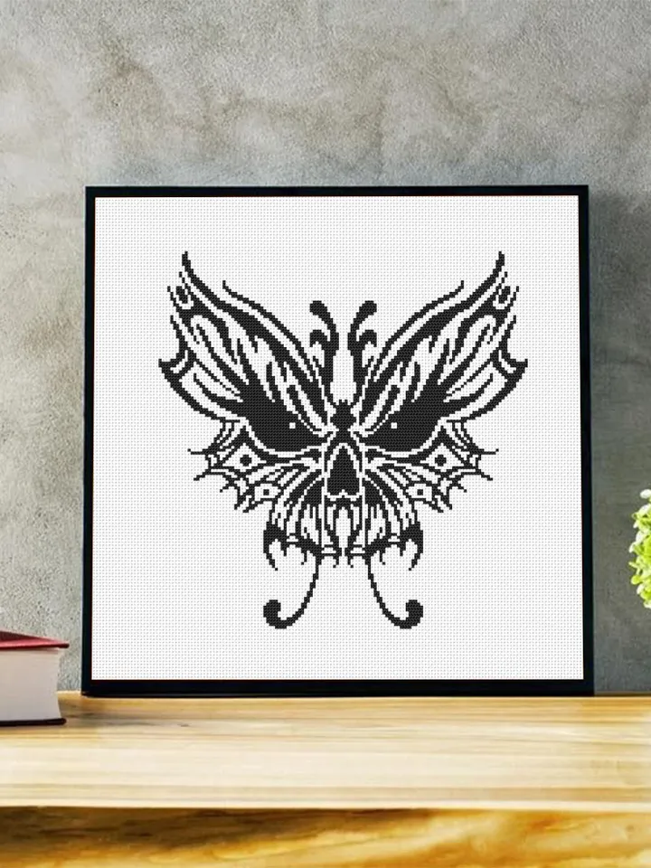 Skull butterfly cross stitch pattern PDF download Gothic skull cross stitch chart Spooky black butterfly embroidery PDF Halloween decor #H57