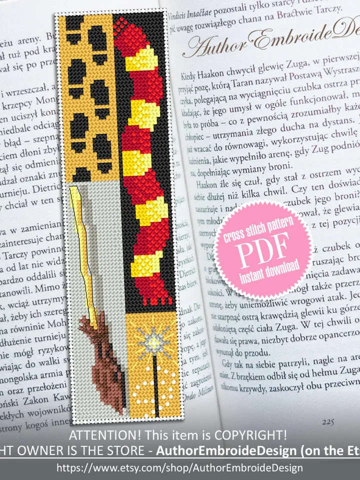 Magic bookmark cross stitch pattern PDF download Wizarding world cross stitch chart, Easy bookmark pattern digital PDF, Wizard school #B357