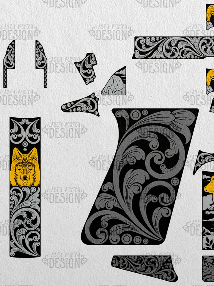 VECTOR DESIGN Walther PPK Mountain sheep and wolf