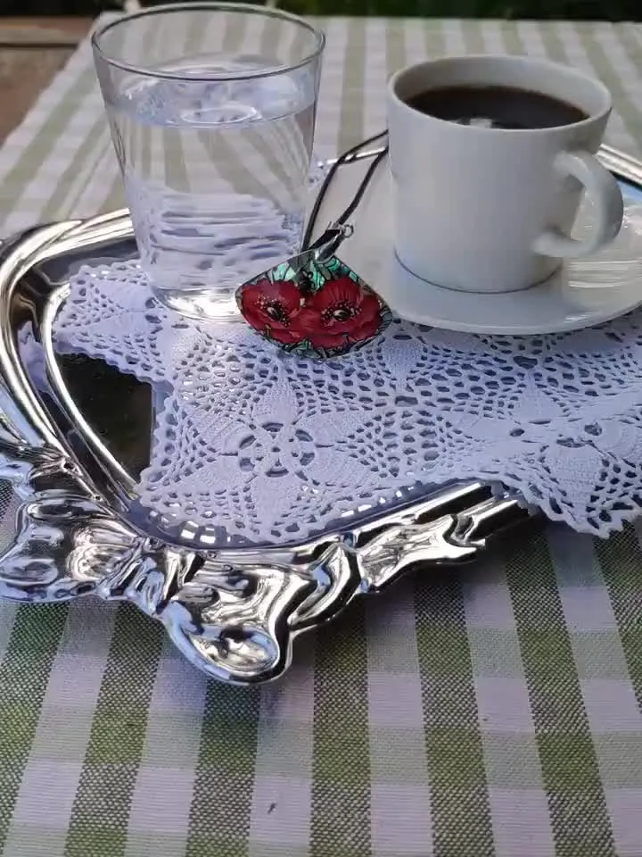 Pearl pendant necklace: Red poppies on Elegant abalone shell necklace. Aesthetic Mother of pearl pendant. Stylish graceful gift for her