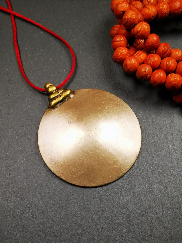 Gandhanra Acient Tibetan Buddhist Amulet,Melong Mirror,Calendar Badge,SIPAHO(srid pa ho),Made of Lima Brass,1.97"