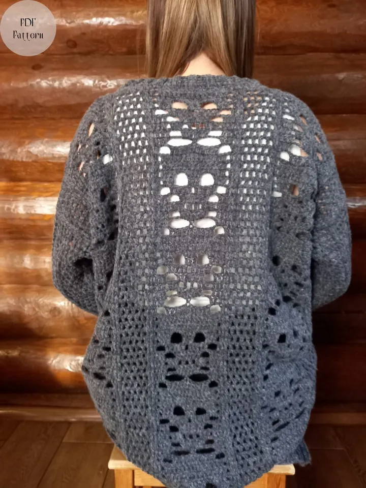 Crochet skull sweater, PDF Pattern skull, Oversized sweater, Loose crochet jumper, Crochet pattern easy