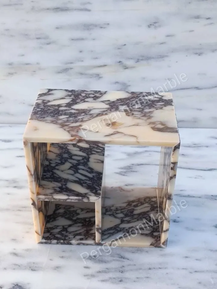 Calacatta Viola Marble End Table Side Table Special design shelf system Nightstand
