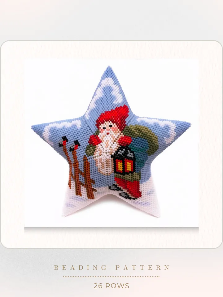 Fairytale Santa 3D Peyote Star Beading Pattern, Beaded Star Christmas Ornament, Seed Bead Patterns