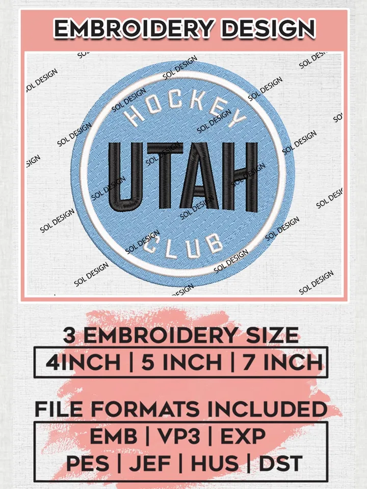 Utah Hockey Club Embroidery Designs, NHL Utah Team Files, NHL Hockey Embroidery, NHL Utah Hockey Club Machine Embroidery Design, Digital Download