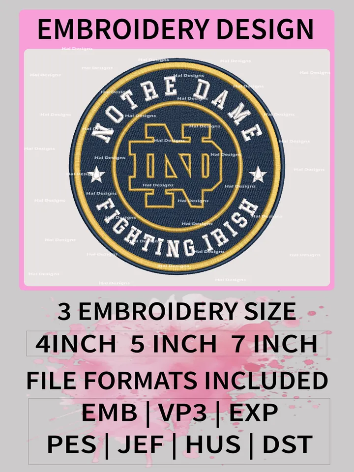NCAA Notre Dame Fighting Irish Embroidery File, 3 Sizes, 6 Formats, NCAA Machine Embroidery Design, NCAA Logo, NCAA Teams