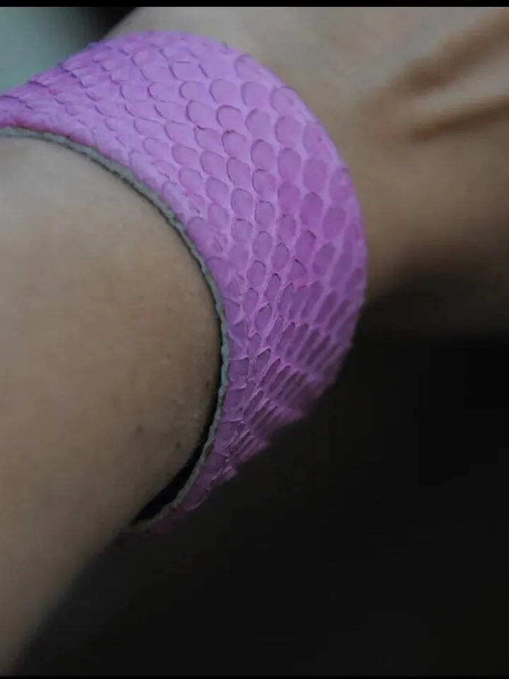 Pink Genuine Python Skin Bracelet | Wide leather women bracelet | Buttoned flat women bracelet | woman summer accesoiries | snake bracelet