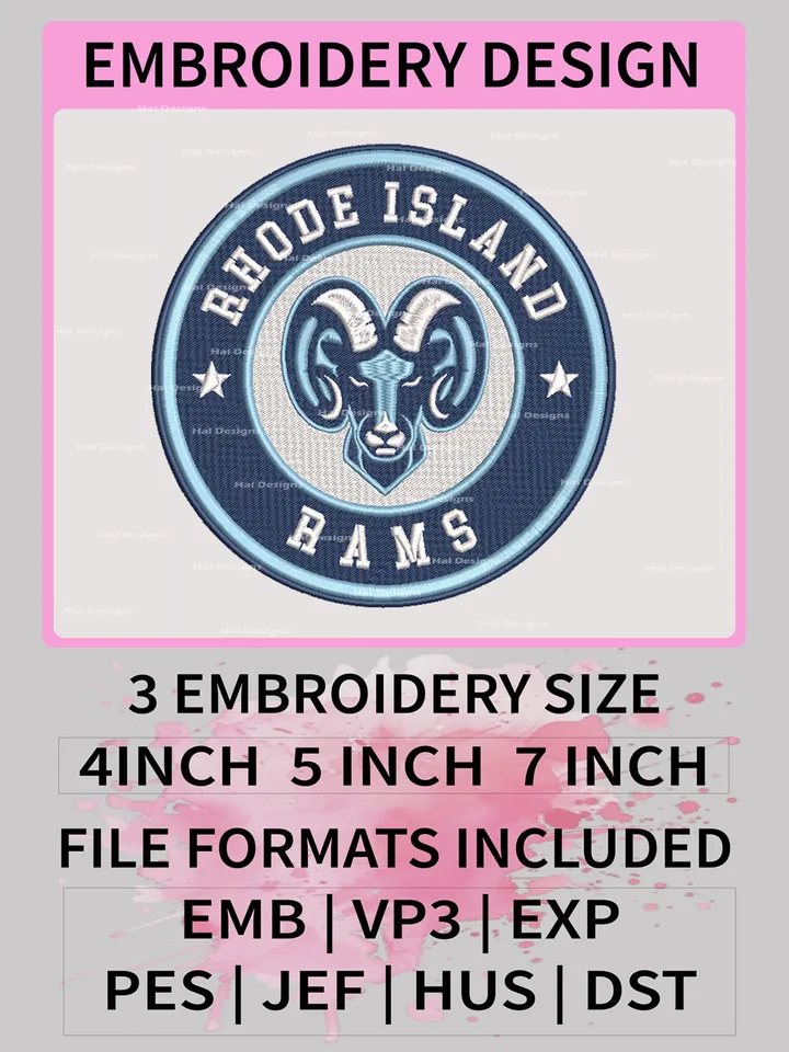 NCAA Rhode Island Rams Embroidery Files – NCAA College Team Logo, Digital Machine Embroidery Designs