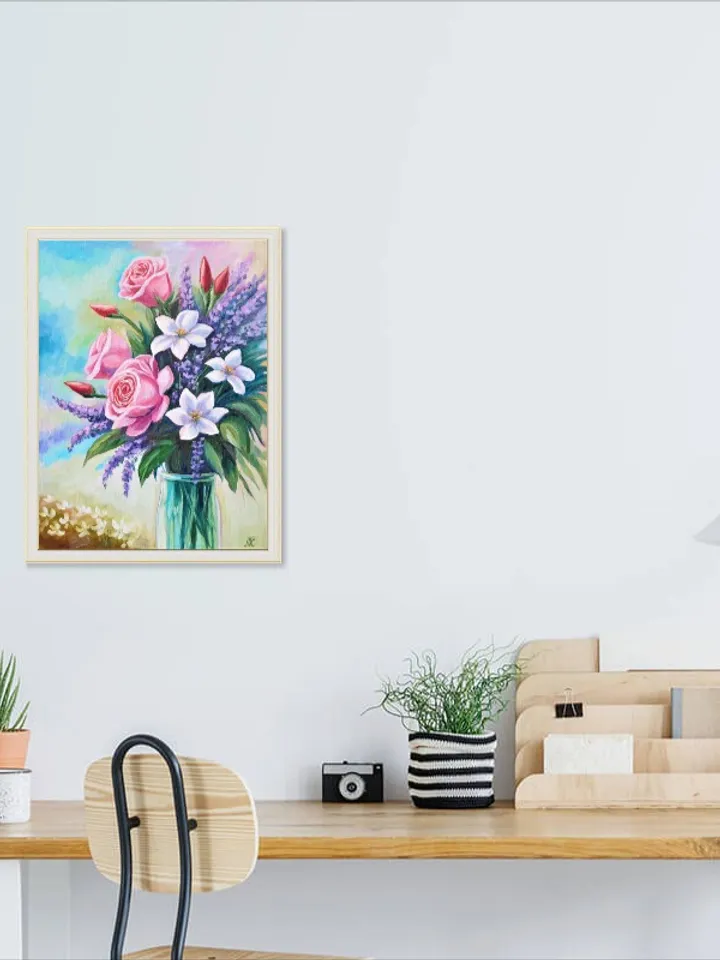Original Oil Painting of Flowers in Vase Floral Still Life On Canvas