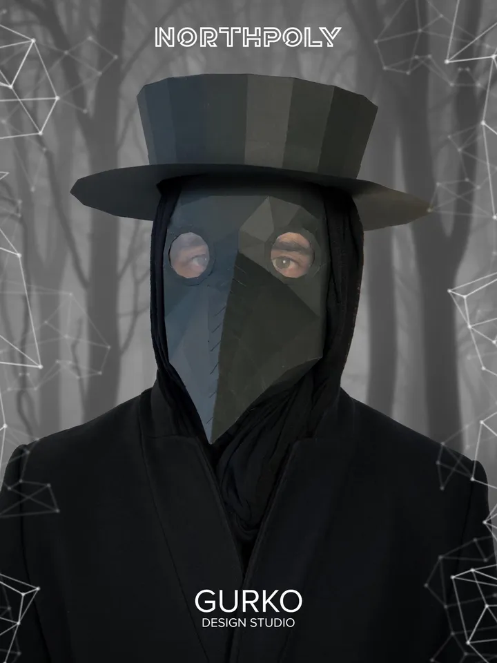 Papercraft Mask Of Plague Doctor, Digital Template, PDF Download, Gurko, 3D Low Poly Animal Mask, DIY Origami, Pepakura, Paper Mask, Costume