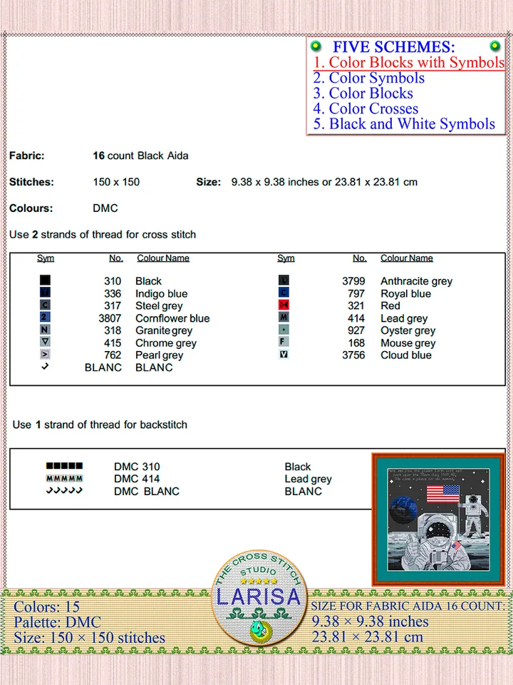 Apollo 11 Cross Stitch Pattern | Moon Landing | Lunar Landing