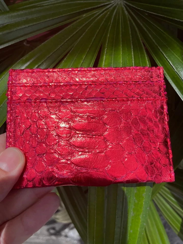 Genuine python skin creditcards holder red foil | business card holder | wallet small | gift idea exotic python skin leather card holder