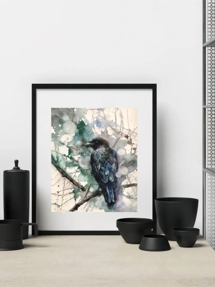 Crow Original Painting Raven Watercolor Painting Birds Wall Art
