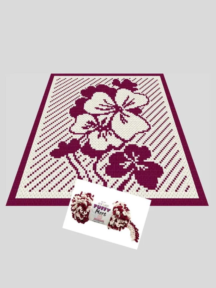 Loop yarn Finger knitted Clover Flowers blanket pattern