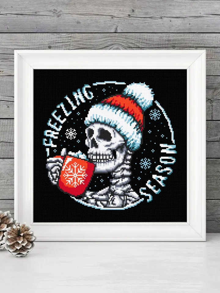 Skeleton Christmas cross stitch pattern PDF download Gothic Christmas pattern digital PDF, Skull cross stitch chart, Freezing season #N109