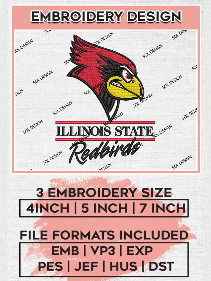 NCAA Illinois State Redbirds Team Wordmark Logo embroidery designs, NCAA Illinois State Redbirds Logo Machine embroidery files, NCAA Team Logo embroidery designs, NCAA Game Day Machine embroidery designs, Digital Download