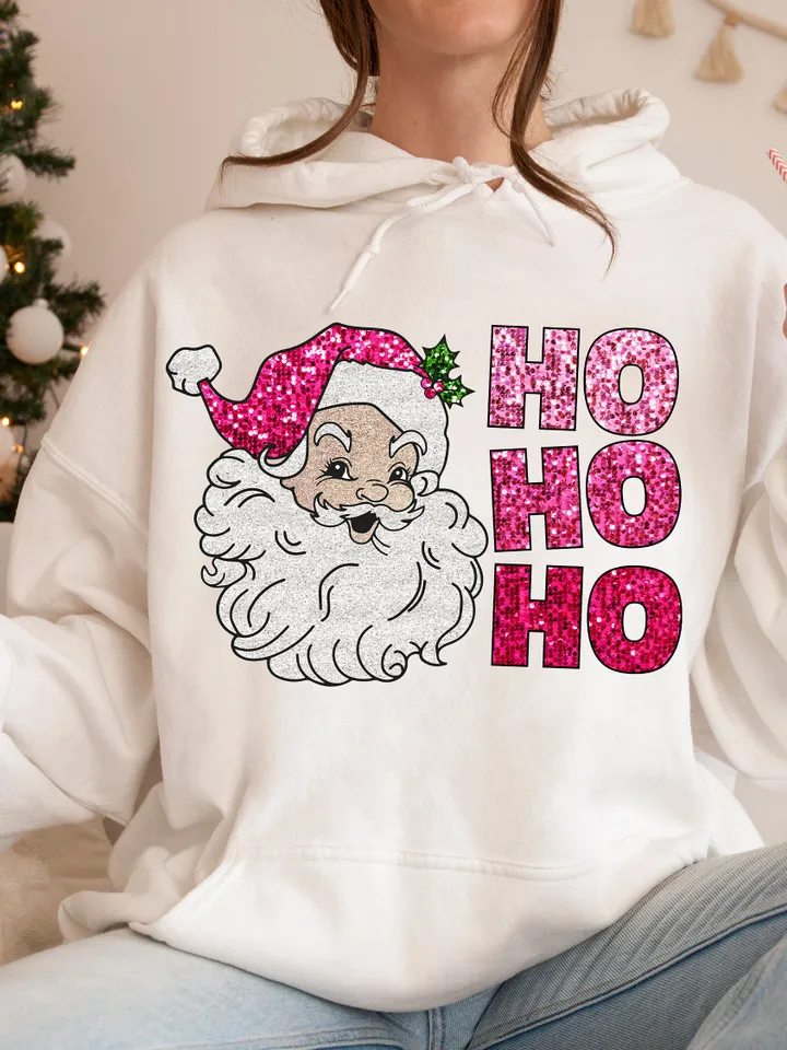 Faux Sequin Santa png, Ho Ho png, Merry Christmas png, Trendy Xmas sublimation, Retro Christmas, Faux Sequin Merry Christmas Santa Ho Ho Ho