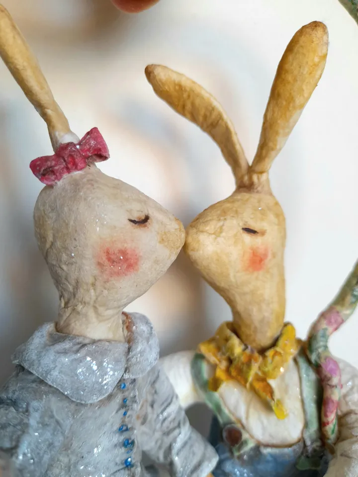 Bunny Couple Love Theme Room Decor Spun Cotton Ornament Heart Swing Decor Engagement Gift for Friend