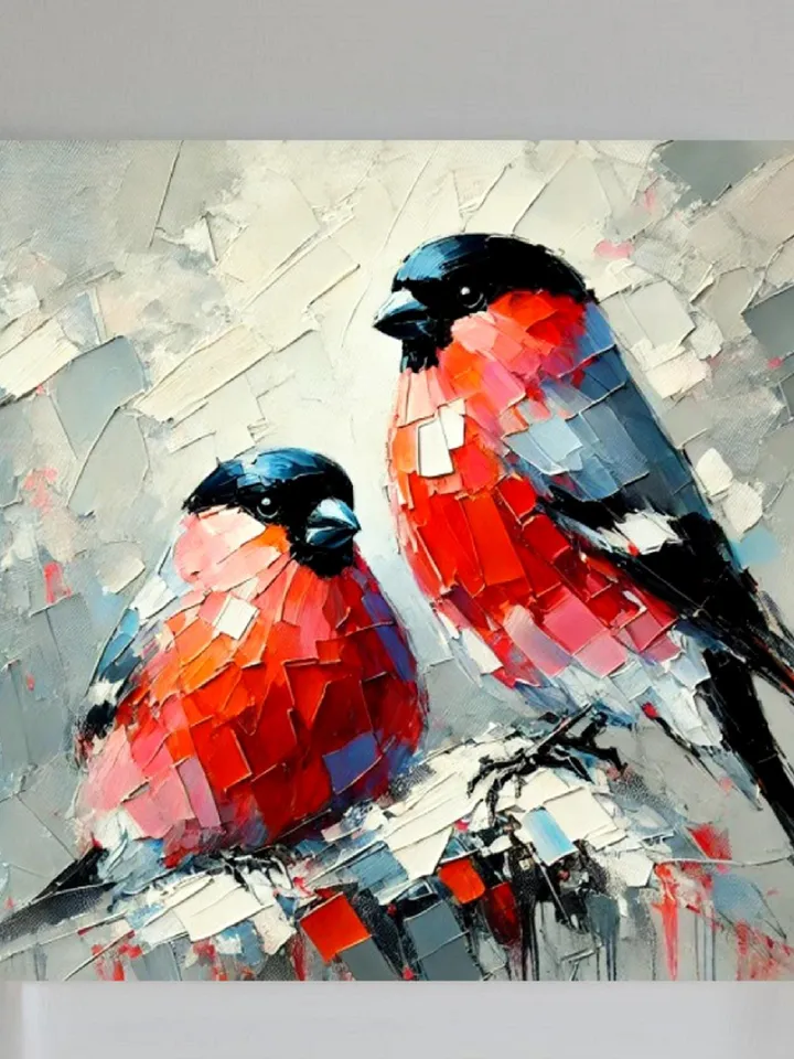 Bullfinches Painting On Canvas Birds Original Art Gifts Animal Artwork Bullfinch Impasto Oil Wall Art Personalized Gifts by ArtProkopaloSv