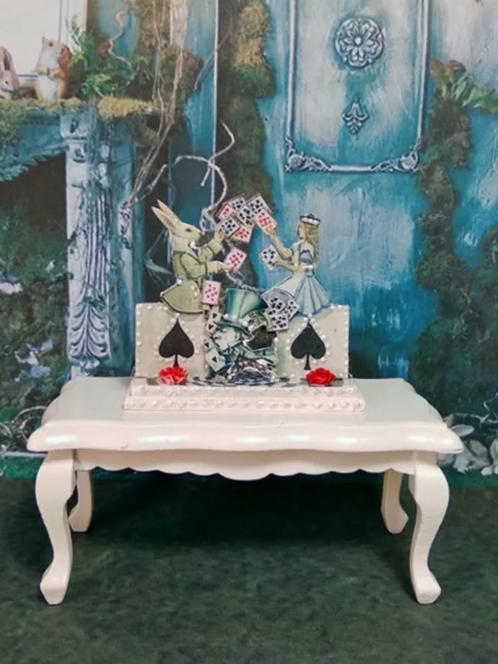 Miniature puppet theater in the style of Alice.Dollhouse miniature.