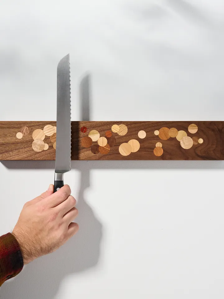 Multi Color Polka Dot Inlay Walnut Wall Mounted Magnetic Knife Holder