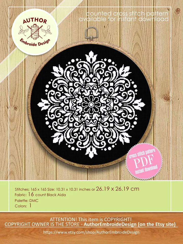 Flower mandala set cross stitch pattern download pdf Floral cross stitch chart Home decor Modern beginner stitch Floral mandala digital #S64